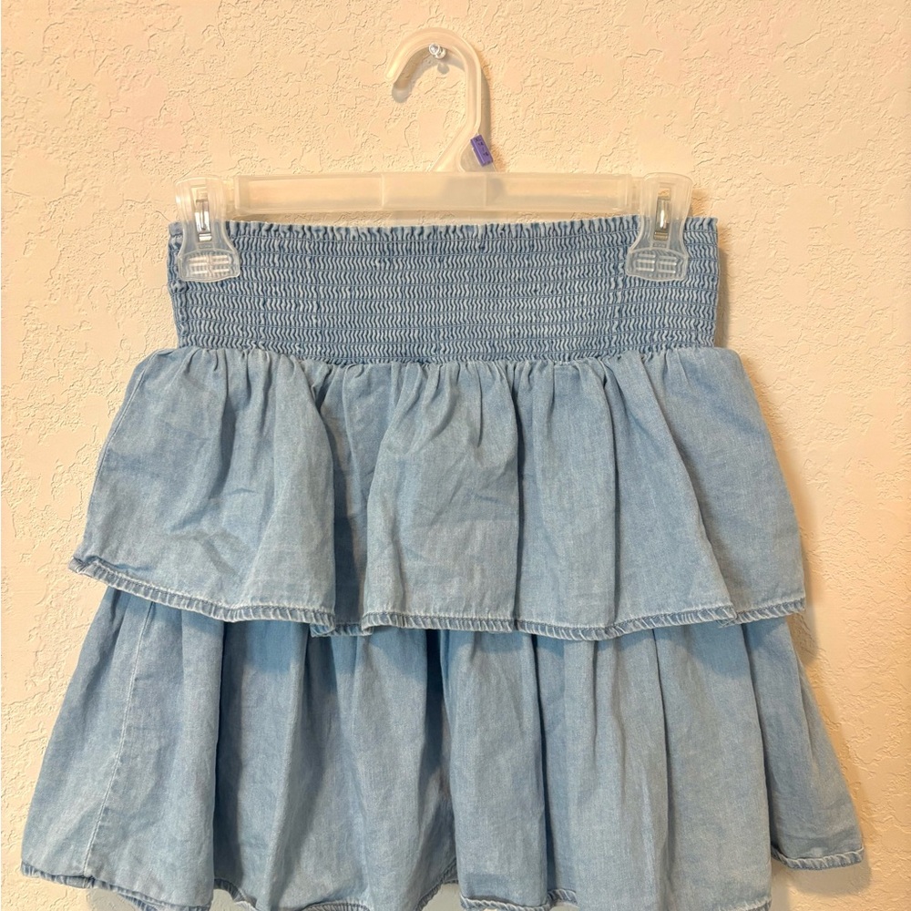 Stylish Light Blue Tiered Midi Skirt